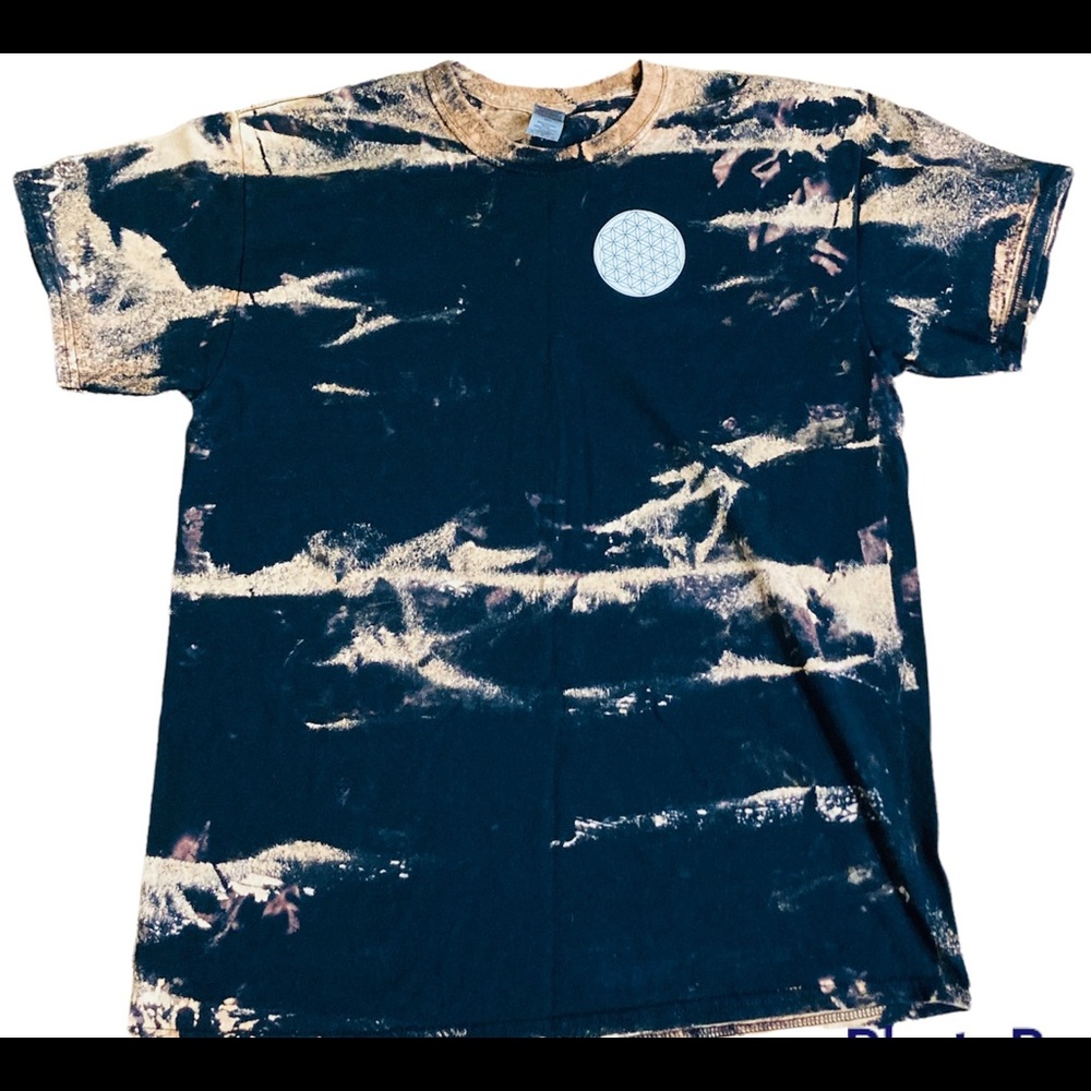 Mens Tie Dye black shirt with Flower of life Skate Shop. Totally Killer Bro